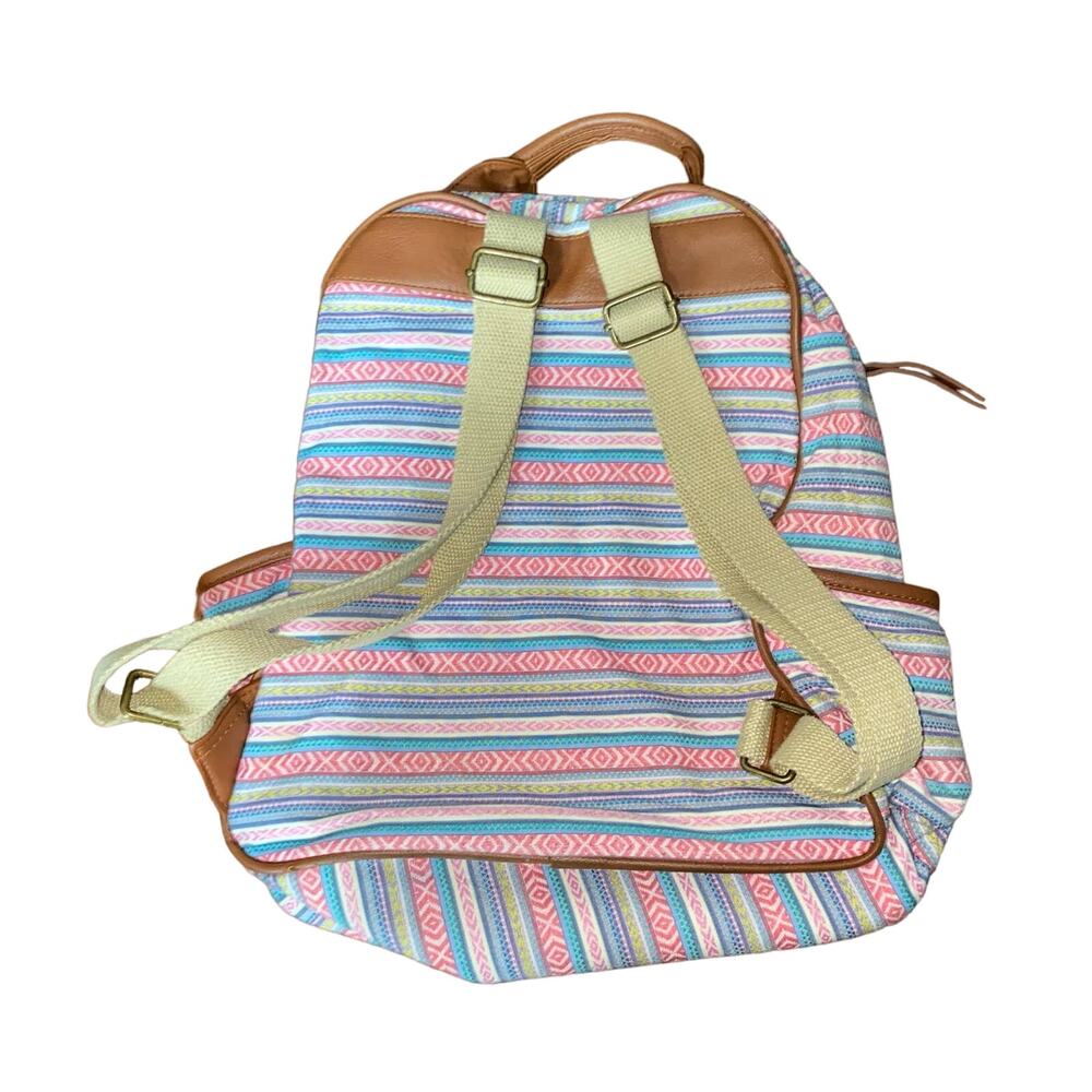 Madden Girl Boho Indie Striped Tribal Print Backpack Pink vegan leather trim - Picture 2 of 9
